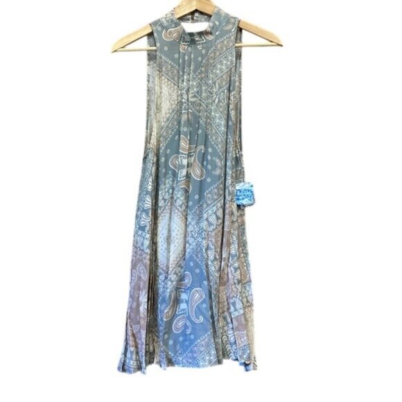Free People Dresses & Skirts - Free People Sleeveless Paisley Print Swing Dress Beige & Gray Boho Style NWT S